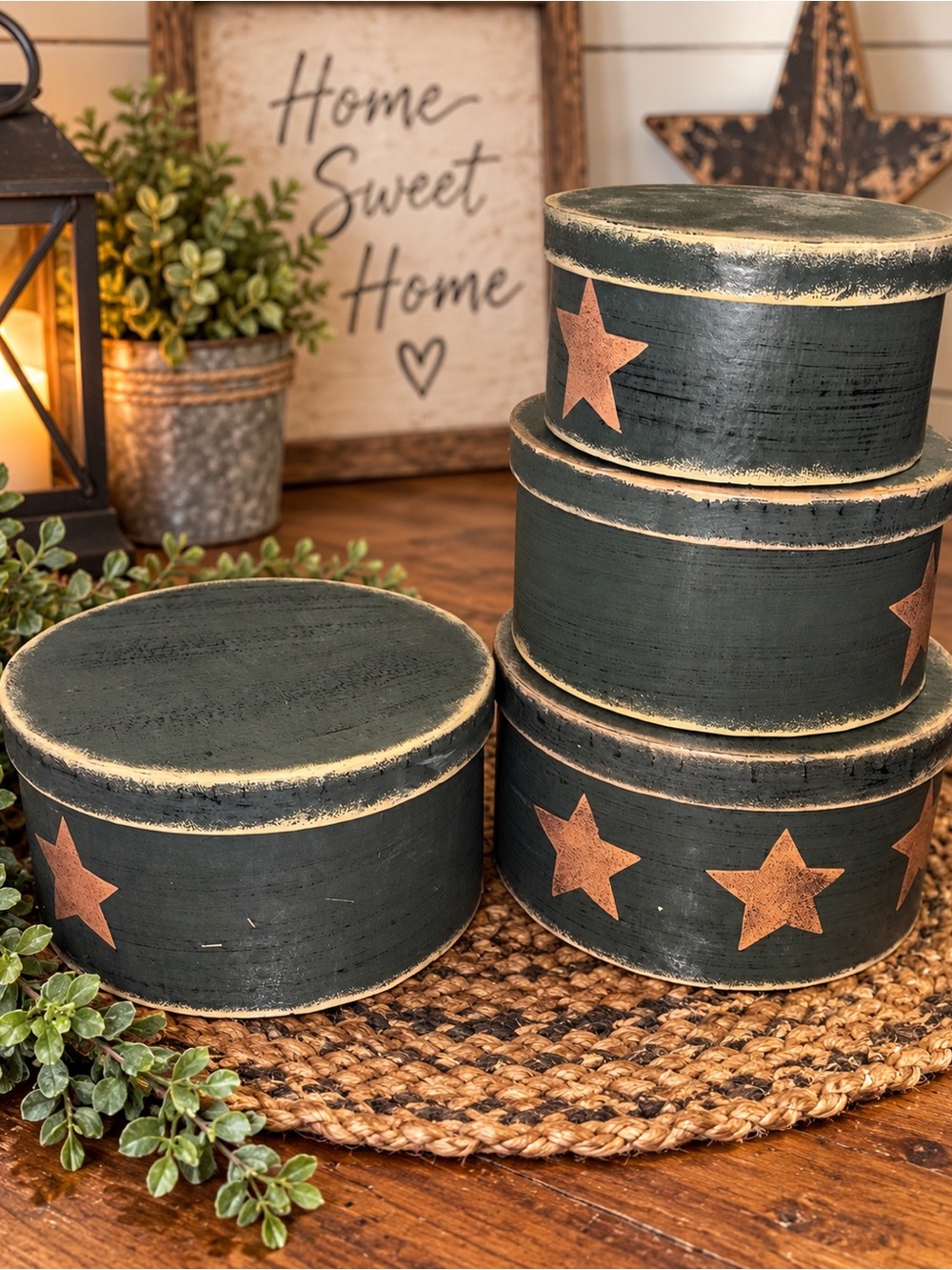 Rustic Green Star Pattern Nesting Storage Boxes